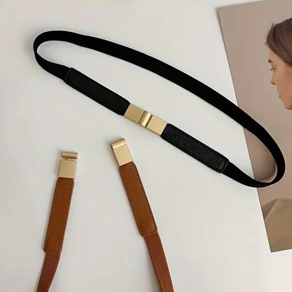 NEW| Women’s 1pc Golden Buckle Classic Skinny Cinch Elastic Waist Belt - Picture 5 of 5